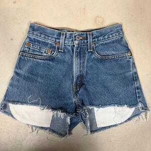 Levis 569 Loose Straight Denim Cut Off Shorts Blue Womens Size 26 Slim 25x27
